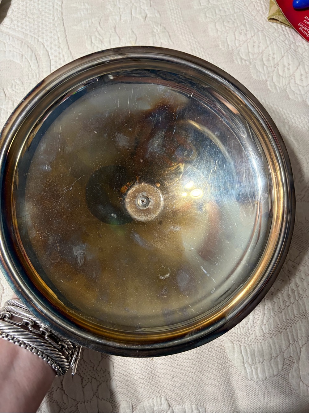 Vintage Ornate Silver-Tone Serving Lid with Scroll Handle see photos - Picture 2 of 4